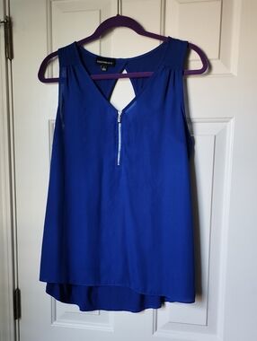 Fortune & Ivy Royal Blue Zip-Front Keyhole Tank